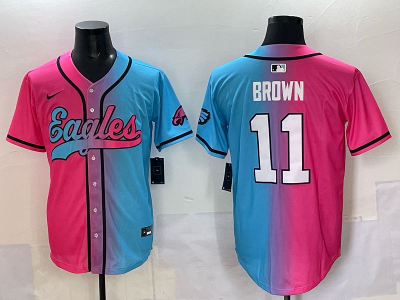 Men 2025 Philadelphia Eagles 11 Brown Blue pink Nike Limited NFL Jersey style 01